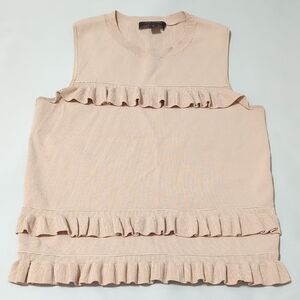 Ann Taylor Ruffles Soft Blush Knit Top Women's Small Sleeveless Cream Soft Pink